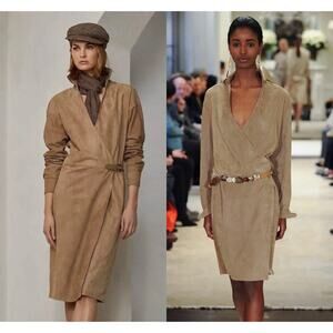 Ralph Lauren Collection Purple Label Suede Midi Shirt Dress Leather Wrap Buckle